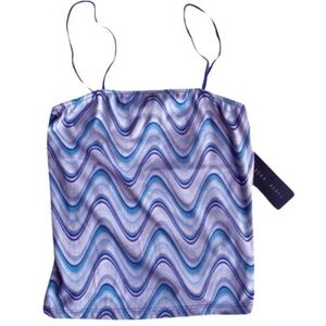 Get Groovy! NWT Faded Rose Retro-Modern Blue Tie Dye 60's Junior Medium Tank Top